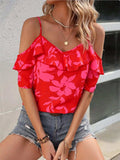 Ruffled Printed Short Sleeve Blouse - Trendsi - Flyclothing LLC