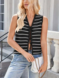 Tie Front Striped Knit Vest - Trendsi - Flyclothing LLC