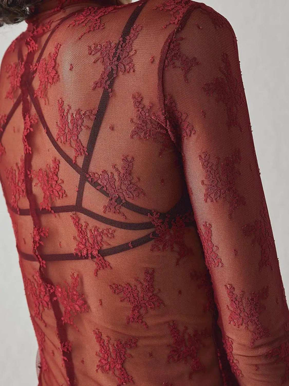 Lace Mock Neck Long Sleeve Blouse - Trendsi - Flyclothing LLC