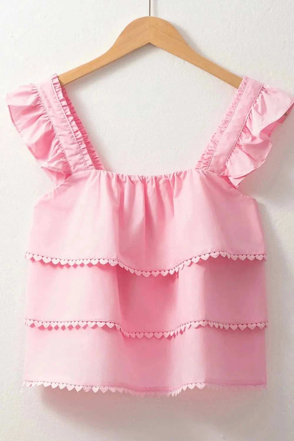 Tiered Heart Trim Square Neck Top - Trendsi - Flyclothing LLC