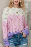 Color Block Hollow Boat Neck Sweater - Trendsi - Flyclothing LLC