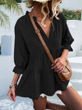 Ruffled Notched Three-Quarter Sleeve Blouse - Trendsi - Flyclothing LLC