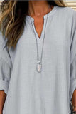 Solid Color Notched Long Sleeve Blouse - Trendsi - Flyclothing LLC