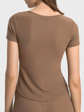 Notched Short Sleeve Active T-Shirt - Trendsi - Flyclothing LLC