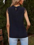 Lace Detail Ruched Round Neck Tank - Trendsi - Flyclothing LLC