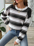 Striped Round Neck Long Sleeve Sweater - Trendsi - Flyclothing LLC
