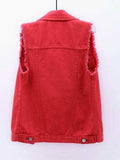 Full Size Button Down Raw Hem Sleeveless Denim Jacket Plus Size - Trendsi - Flyclothing LLC