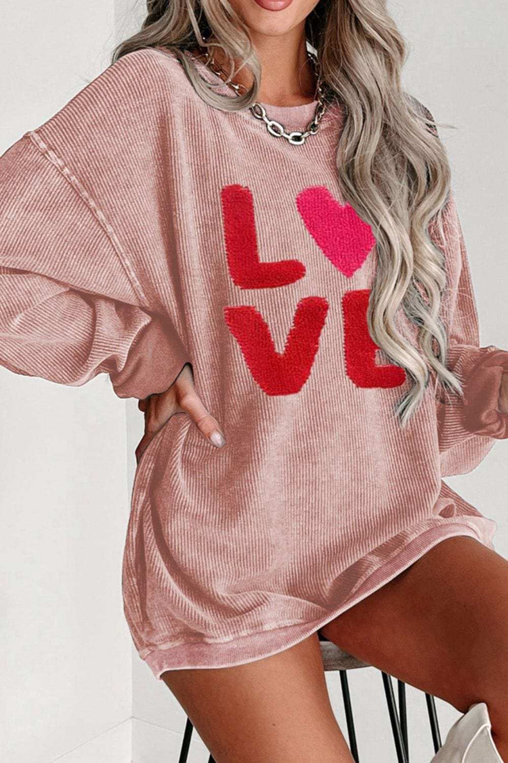 Valentine’s Day LOVE Round Neck Long Sleeve Sweatshirt - Trendsi - Flyclothing LLC