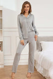 Button Up Long Sleeve Top and Pants Lounge Set - Trendsi - Flyclothing LLC