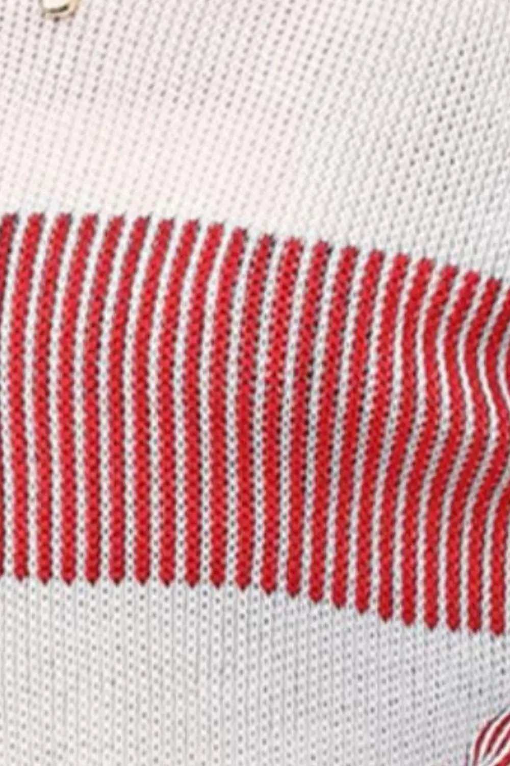 Striped Round Neck Long Sleeve Sweater - Trendsi - Flyclothing LLC