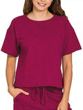Zenana Cotton Slub Short Sleeve Tee and Pants Set - Trendsi - Flyclothing LLC