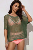 Openwork Round Neck Half Sleeve Knit Cover Up - Trendsi - Flyclothing LLC