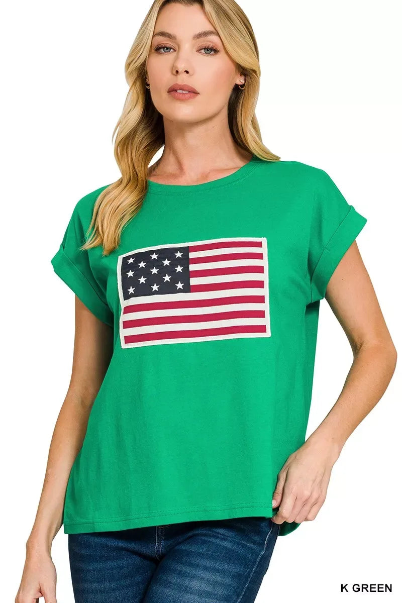 Zenana US Flag Round Neck Short Sleeve T-Shirt - Trendsi - Flyclothing LLC