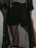 Openwork Open Front Three-Quarter Sleeve Cover Up - Trendsi - Flyclothing LLC