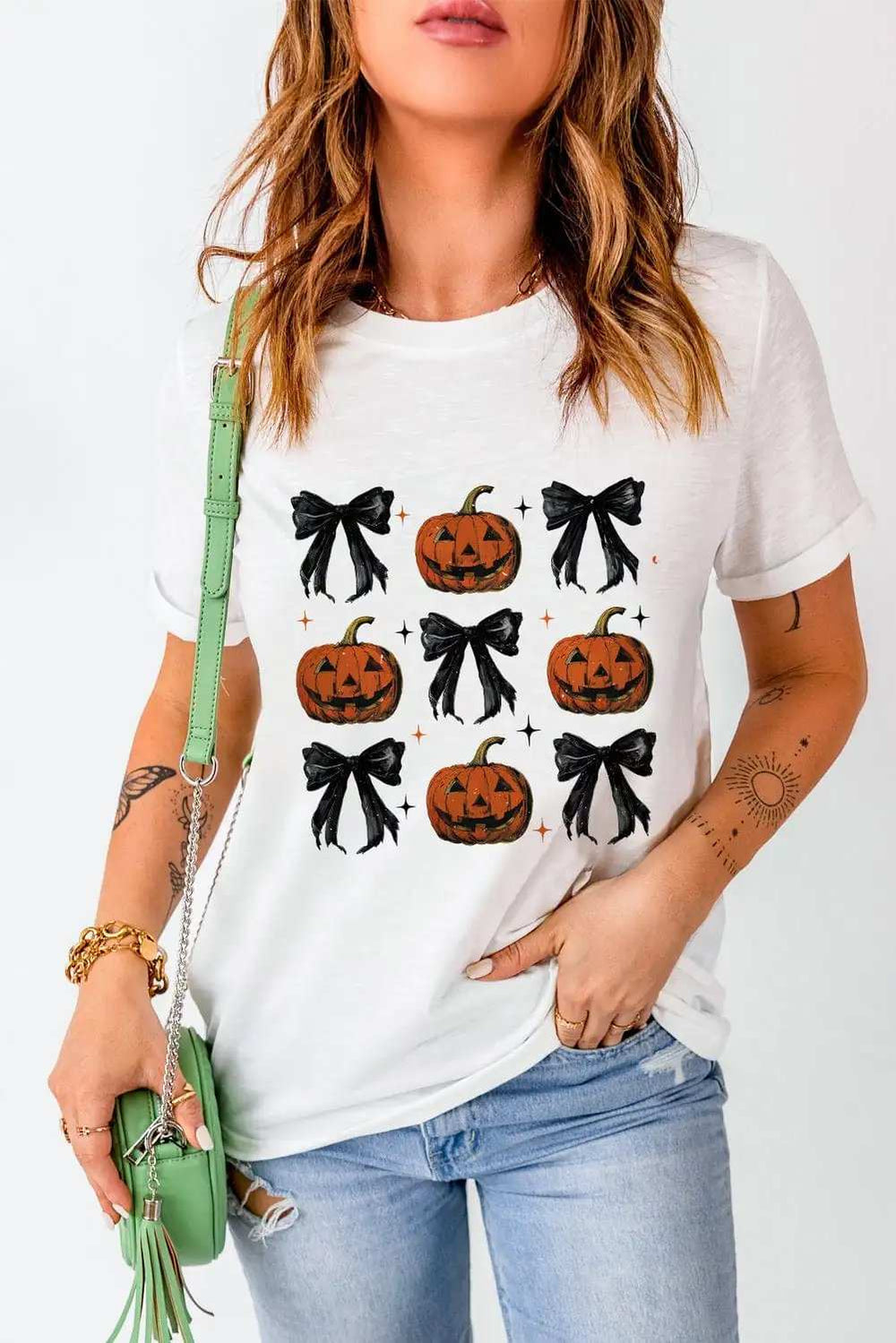 Pumpkin Round Neck Short Sleeve T-Shirt - Trendsi - Flyclothing LLC