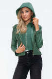 Snobbish Faux Leather Zip Up Drawstring Hooded Jacket - Trendsi - Flyclothing LLC
