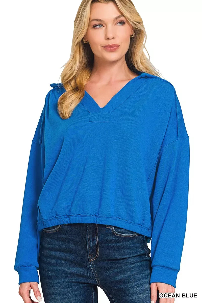 Zenana French Terry Collared Exposed Seam Sweatshirt - Trendsi - Flyclothing LLC