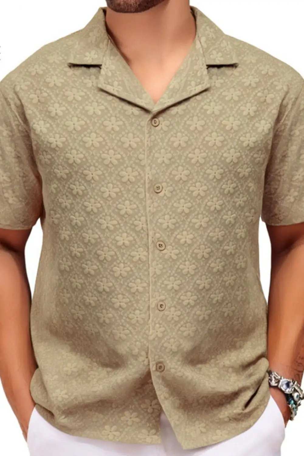 Men's Plus Size Button Down Short Sleeve Shirt - Trendsi - Flyclothing LLC