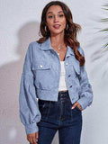 Button Down Collared Neck Cropped Jacket - Trendsi - Flyclothing LLC