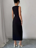Bow Slit Round Neck Sleeveless Dress - Trendsi - Flyclothing LLC