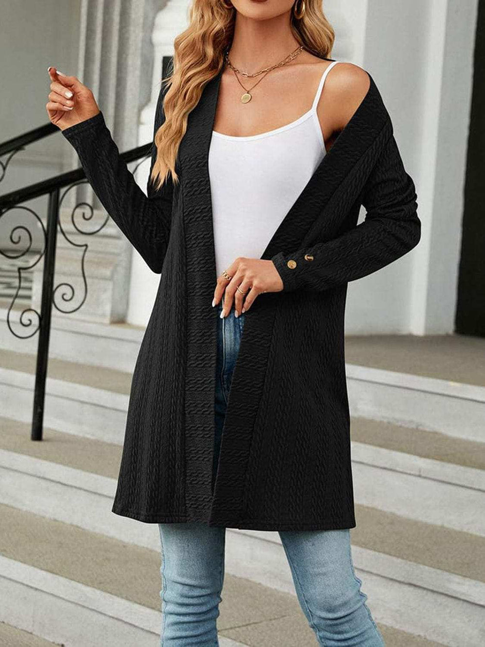 Open Front Long Sleeve Cardigan - Trendsi - Flyclothing LLC