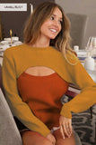BiBi Color Block Sweater Knit Top With Cut Out Neck - Trendsi - Flyclothing LLC