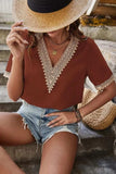 Full Size Lace Detail V-Neck Short Sleeve Blouse - Trendsi - Flyclothing LLC