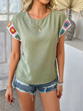 Devine Swiss Dot Round Neck Crochet Short Sleeve Top - Trendsi - Flyclothing LLC