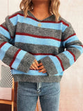 Striped Round Neck Long Sleeve Sweater - Trendsi - Flyclothing LLC