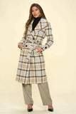 Coalition LA Double-Breasted Plaid Coat with Belt - Trendsi - Flyclothing LLC