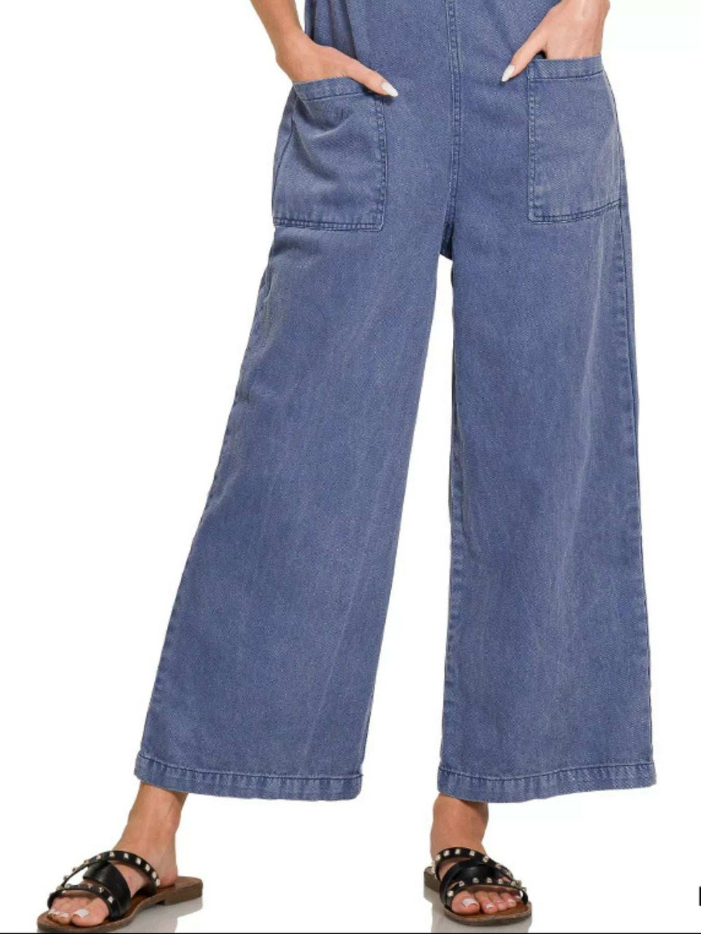 Zenana Washed Knot Strap Pockets Jumpsuit - Trendsi - Flyclothing LLC