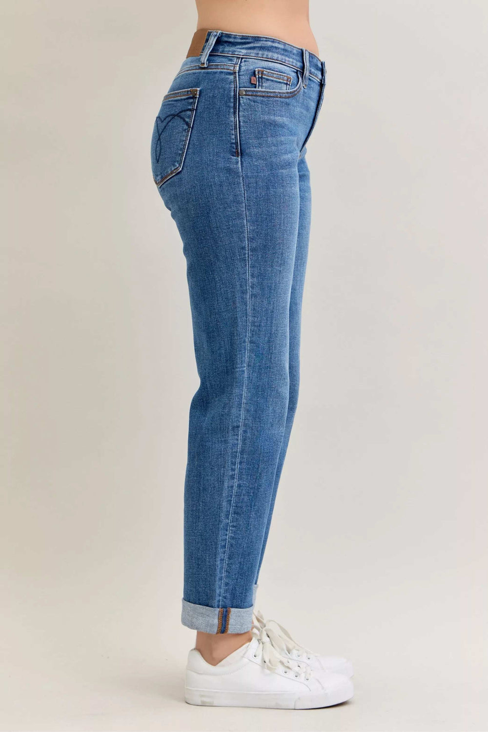Judy Blue Full Size Mid Rise BF Classic Cuffed Jeans Plus Size - Trendsi - Flyclothing LLC