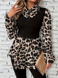 Leopard Collared Neck Balloon Sleeve Blouse - Trendsi - Flyclothing LLC