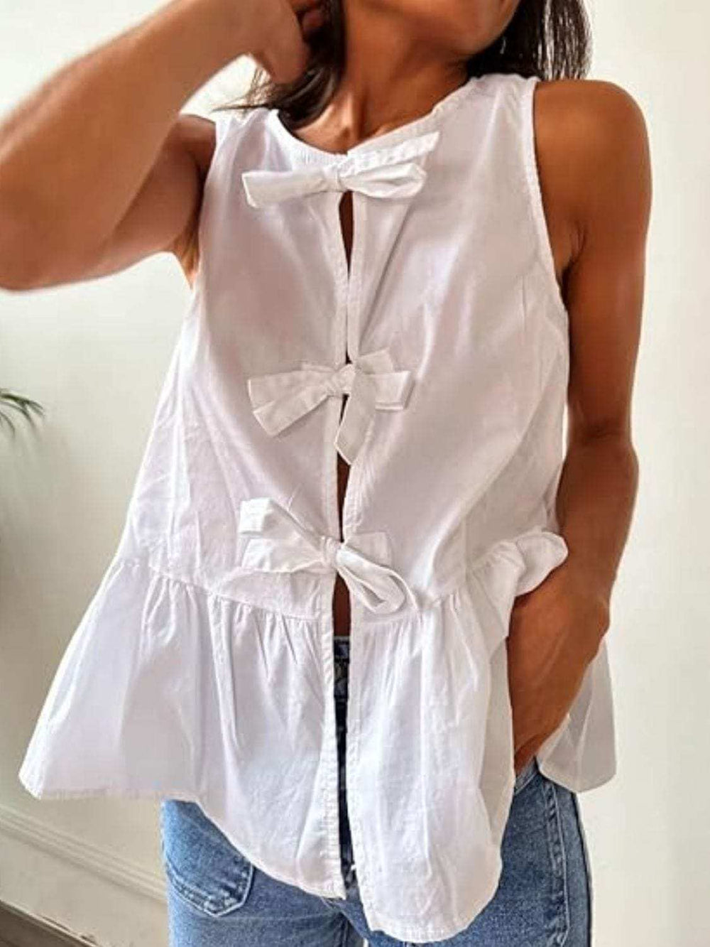 Tied Striped Round Neck Tank - Trendsi - Flyclothing LLC