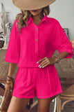 Collared Neck Half Sleeve Top and Shorts Set - Trendsi - Flyclothing LLC