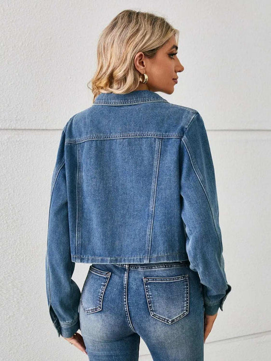 Button Up Long Sleeve Denim Jacket - Trendsi - Flyclothing LLC