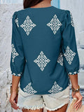Printed V-Neck Three-Quarter Sleeve Blouse - Trendsi - Flyclothing LLC