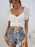 Drawstring Short Sleeve Crop Top - Trendsi - Flyclothing LLC