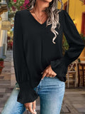 V-Neck Flounce Sleeve Blouse - Trendsi - Flyclothing LLC