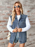 Raw Hem Sleeveless Button Up Denim Jacket - Trendsi - Flyclothing LLC