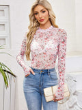 Floral Mock Neck Long Sleeve Top - Trendsi - Flyclothing LLC