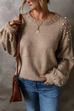 Pearl Detail Round Neck Long Sleeve Sweater - Trendsi - Flyclothing LLC