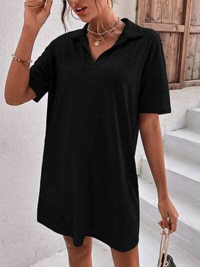 Johnny Collar Short Sleeve Polo Dress - Trendsi - Flyclothing LLC