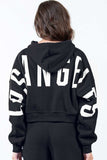 American Bazi Letter Graphic Long Sleeve Drawstring Cropped Hoodie - Trendsi - Flyclothing LLC