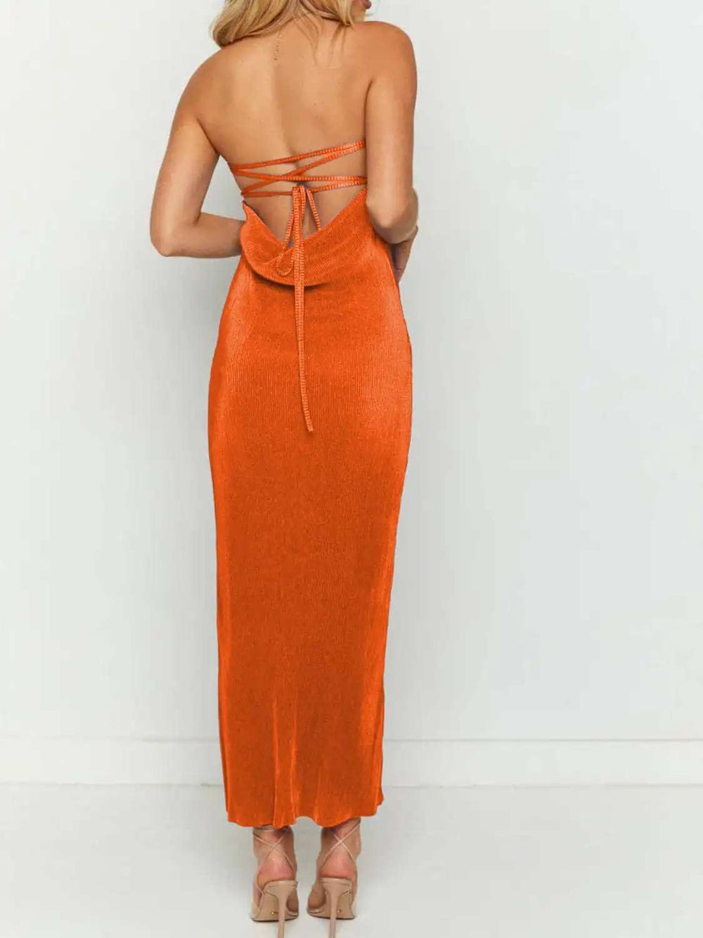 Lace-Up Back Tube Maxi Dress - Trendsi - Flyclothing LLC