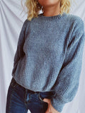 Round Neck Dropped Shoulder Long Sleeve Sweater - Trendsi - Flyclothing LLC