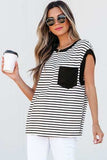 Striped Round Neck Cap Sleeve Top - Trendsi - Flyclothing LLC