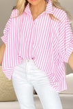 Striped Collared Neck Half Sleeve Shirt - Trendsi - Flyclothing LLC
