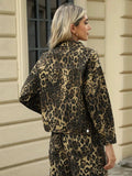 Pocketed Leopard Long Sleeve Denim Jacket - Trendsi - Flyclothing LLC