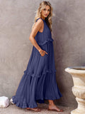Ruffled Sleeveless Tiered Maxi Dress with Pockets - Trendsi - Flyclothing LLC